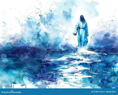 Artistic Watercolor Of Jesus Walking On Water Capturing The Miracle