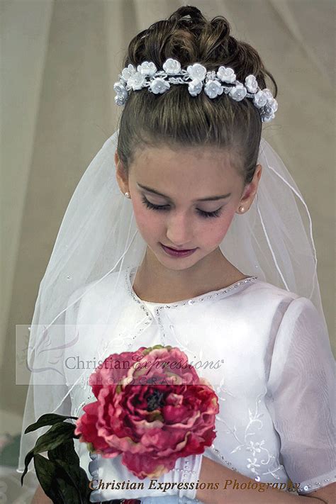 First Communion Wreath Veil With Two Tier Rosettes Beautiful First