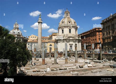 Italy. Rome. Forum of Trajan. Trajan's Column, ruins of Basilica Ulpia ...