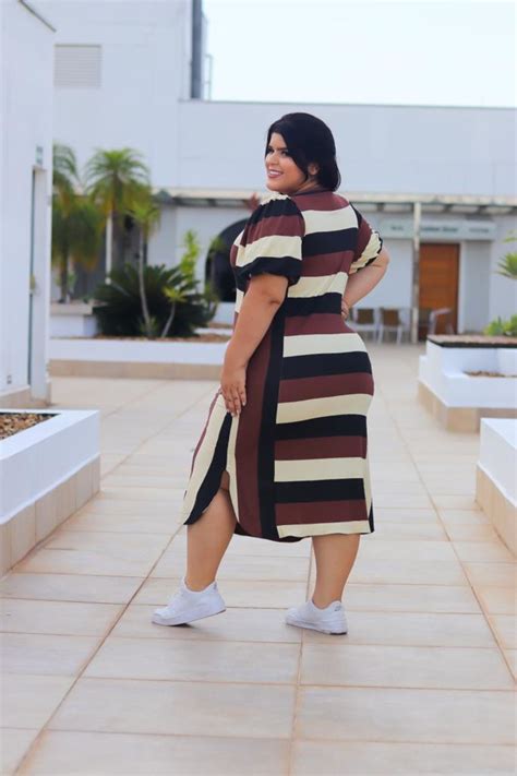 Vestido Feminino M Di Listrado Plus Size Manga Princesa Elo