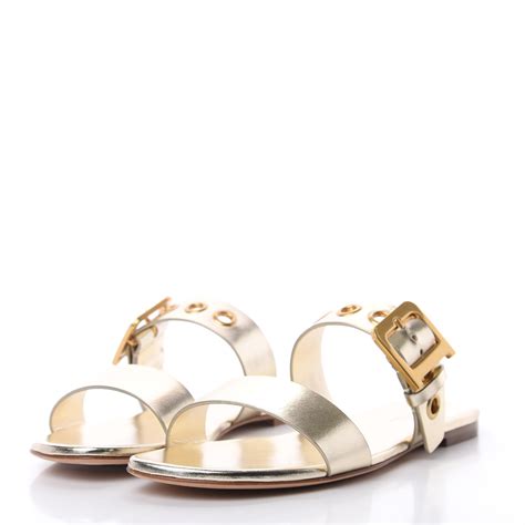 Christian Dior Laminated Calfskin D Dior Slide Flat Sandals 395 Pale Gold 671943 Fashionphile