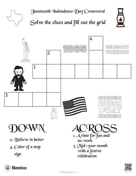 Juneteenth Indendence Day Crossword Beeloo Printable Crafts And