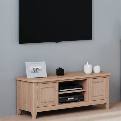 Arland Natural Oak Wide Tv Cabinet Fully Assembled Oak World