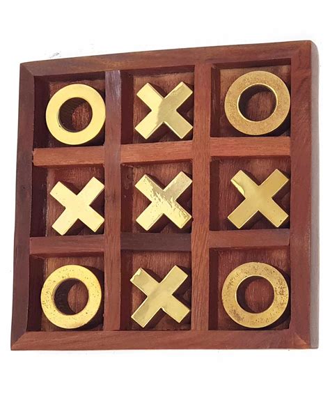 Noughts And Crosses Game Brass Wooden Tic Tac Toe Game Brown