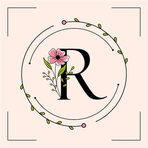 Letra R Femenina Con Plantilla De Logotipo De Marco Floral Vector Premium