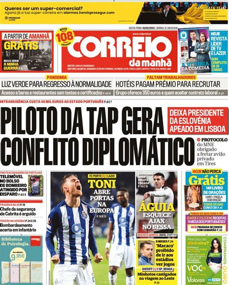 Capa Correio da Manhã 18 fevereiro 2022 capasjornais pt