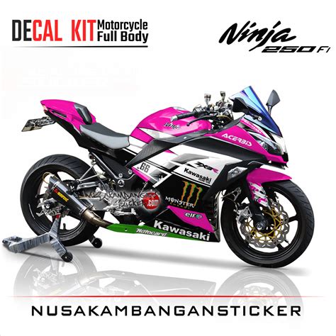 Decal Stiker Kawasaki Ninja 250 Fi ZX3R Putih Pink Sticker Full Body