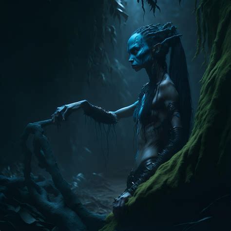 Premium Ai Image Blue Evil Forest Witch