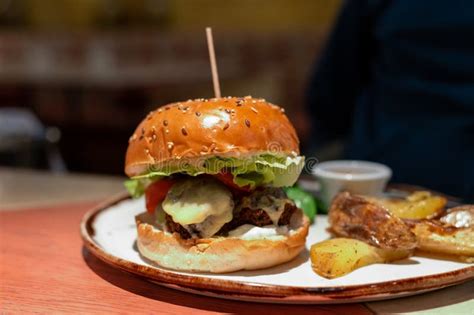 Organic Vegetarian Burger With Plant Based Falafel Balls Vegan Cheese