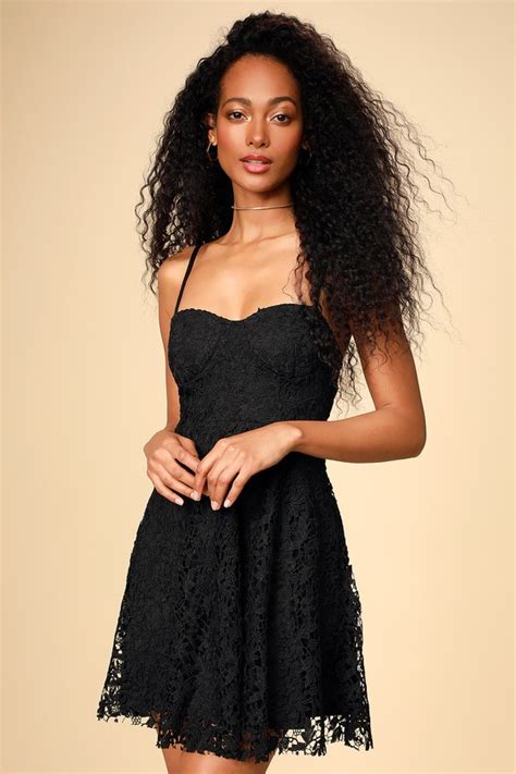 Sexy Black Lace Dress Black Skater Dress Bustier Dress Lbd Lulus