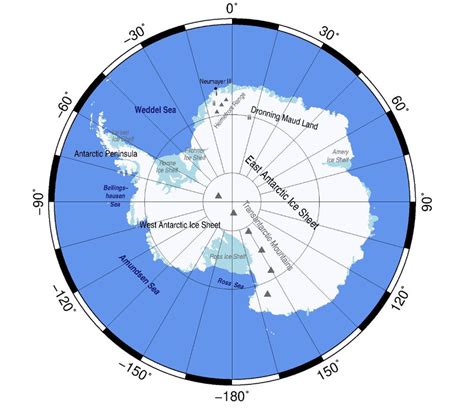 Map of the Antarctic continent, divided into the West Antarctic Ice ...