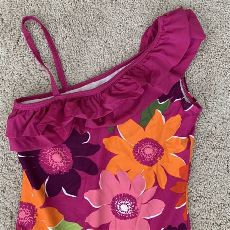 Gymboree Girls Tropical Floral Ruffle One Piece Swimsuit Size 10