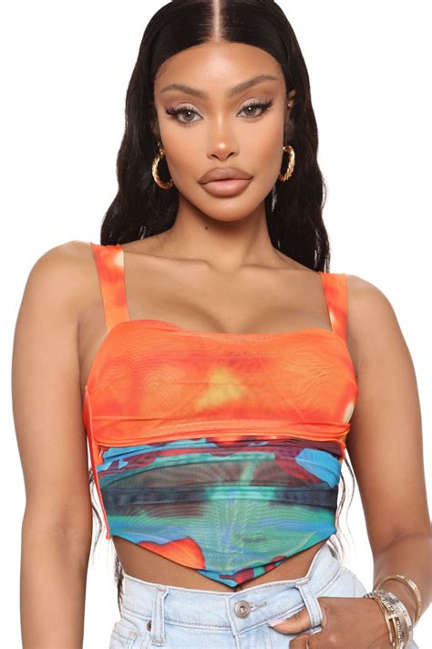 Comin In Hot Mesh Corset Top Multi Color Fashion Nova Knit Tops Fashion Nova