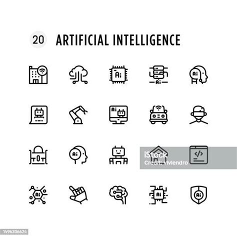 Artificial Intelligence Line Icon Set Editable Stroke Pixel Perfect Stock Illustration