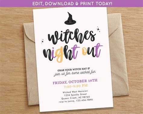 Witches Night Out Invite Fall Girls Night Invite Halloween Girls Night Party Invite Witch Party