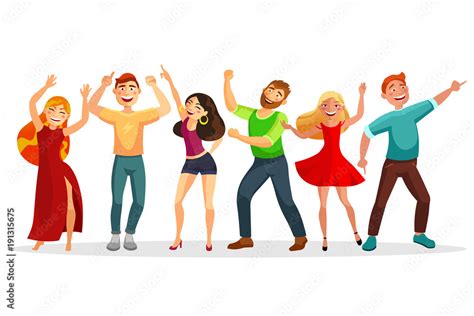 Happy People Dancing In Various Poses Vector Flat Illustration Men And