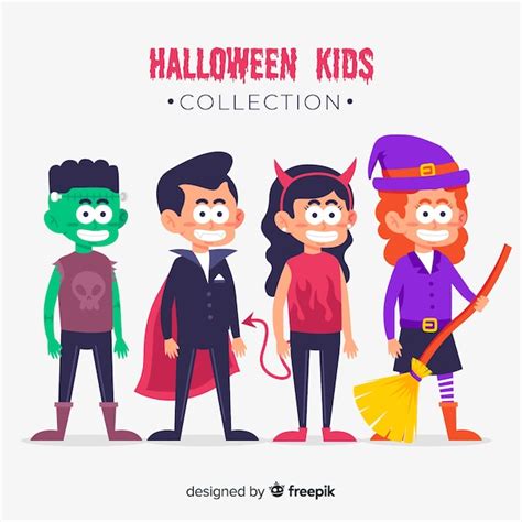 Niños disfrazados de monstruos para el diseño plano de halloween