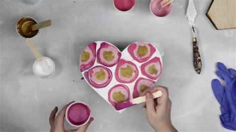 781 Beautiful Pink And Gold Balloon Dip Technique On Wood Heart Youtube