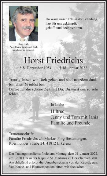 Alle Traueranzeigen F R Horst Friedrichs Trauer Rp Online De