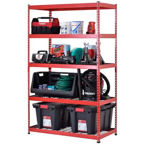 Husky Tier Heavy Duty Steel Garage Storage Shelving Unit In Red