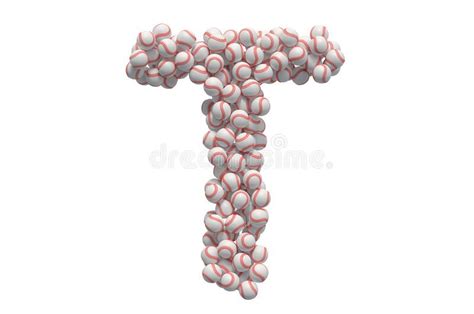 Letter D From Baseball Balls 3D Rendering Stock Illustration