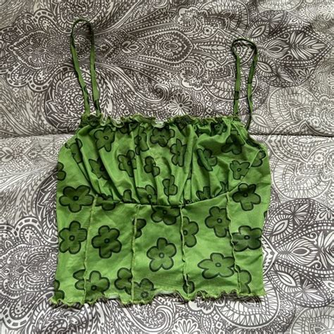 Shein Tops Shein Lettuce Trim Seam Front Floral Mesh Cami Top