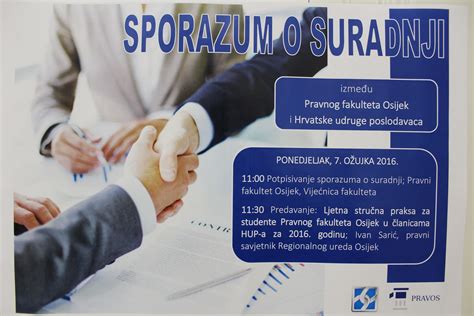 Sporazum HUP A I Pravnog Fakulteta Osijek Hrvatska Udruga Poslodavaca