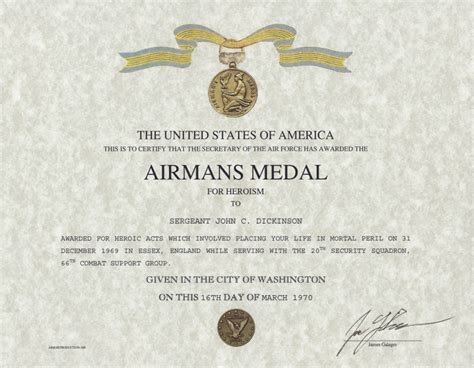 Airmans Medal Certificate