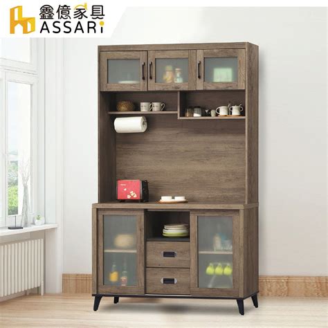 Assari 灰橡4尺餐櫃全組寬121x深30x高193cm Pchome 24h購物