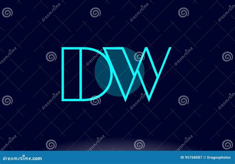 Dw D W Blue Line Circle Alphabet Letter Logo Icon Template Vector