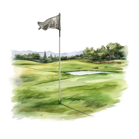 Premium AI Image Painting Of A Golf Course With A Flag On The Green