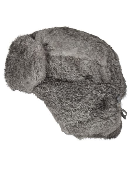 Grey Rabbit Fur Russian Ushanka Hat