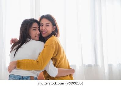 Asia Lesbian Lgbt Couple Hug Sitting Stock Photo Shutterstock