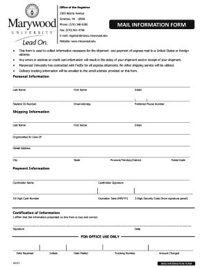 Fillable Online Marywood Mail Information Form Marywood Fax Email