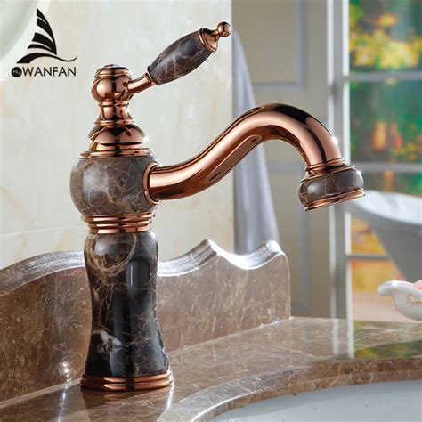 Luxury Jade Basin Faucets Rose Gold Bathroom Sink Taps Marble Home