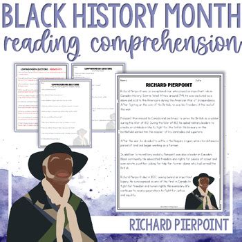 Black History Month Reading Comprehension Richard Pierpoint Tpt