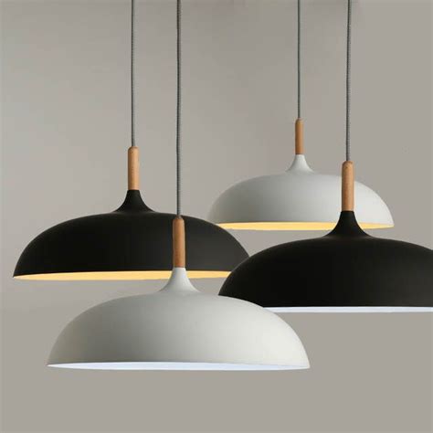 Minimaliste Moderne Pendentif Lampes E27 Bois Et En Aluminium Abat Jour