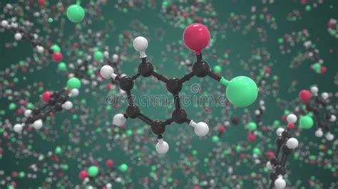 Molecule Of Benzoyl Chloride Conceptual Molecular Model Conceptual Looping 3d Animation Stock