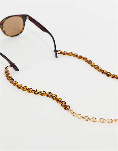 Asos Design Sunglasses Chain In Resin In Dark Tort And Gold Asos