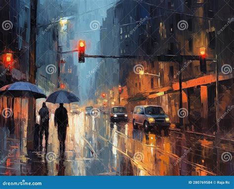 Rainy Day Oil Painting Background Stock Illustration Illustration Of