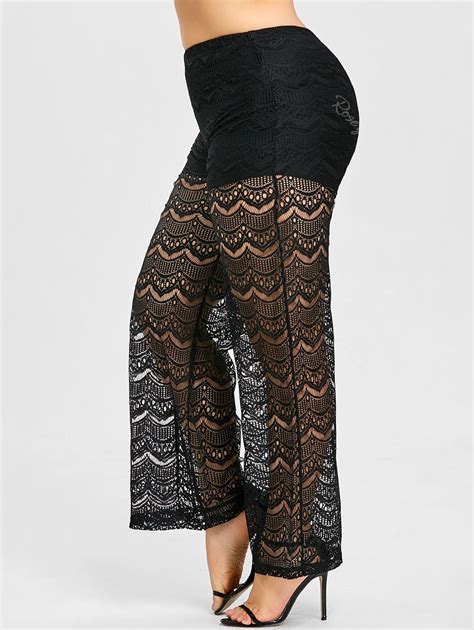 Off Plus Size Sheer Lace Palazzo Pants Rosegal