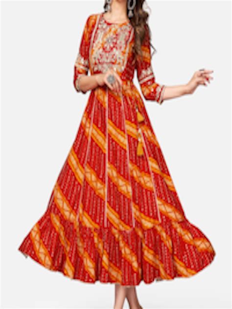 Buy Vbuyz Red And Yellow Bandhani Print Ethnic Dress Ethnic Dresses For