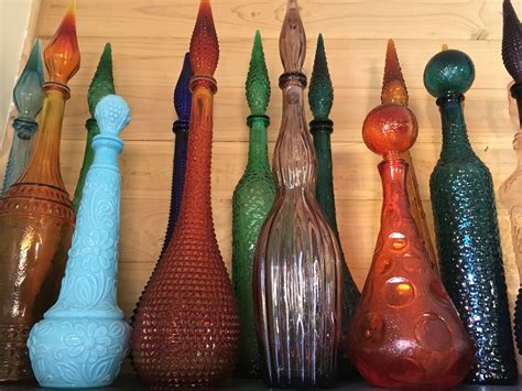 Vintage Glass Genie Bottle Collection Genie Bottle Colored Vases