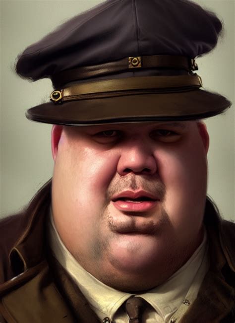 KREA Portrait Of A Fat Man Wearing A A Trenchcoat And A Military Cap