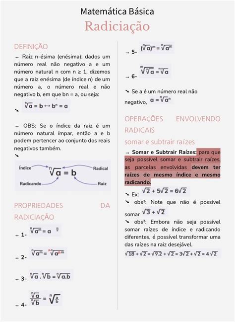 11 Resumo de Matemática Radiciação Matemática Básica Notas de