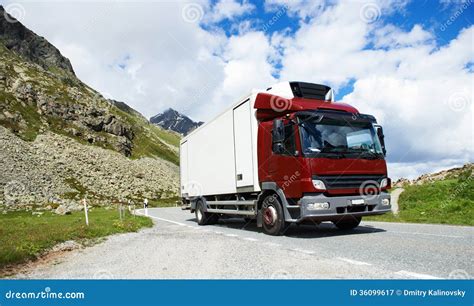 Lorry With Trailer Driving Mountain Road Royalty Free Stock Photography