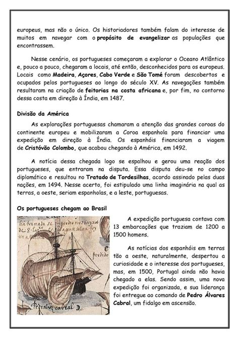 Hist Ria Chegada Dos Portugueses No Brasil Texto E Atividade Sobre A