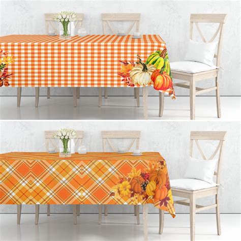 Autumn Pumpkin Tablecloth Fall Trend Orange Plaid Table Etsy