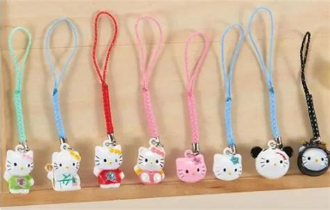 New 100 Pcs cute hello kitty bell Cell Phone Strap Charms Keychains Key Ring DIY Jewelry Making ...