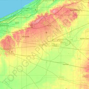 LaPorte County topographic map, elevation, relief